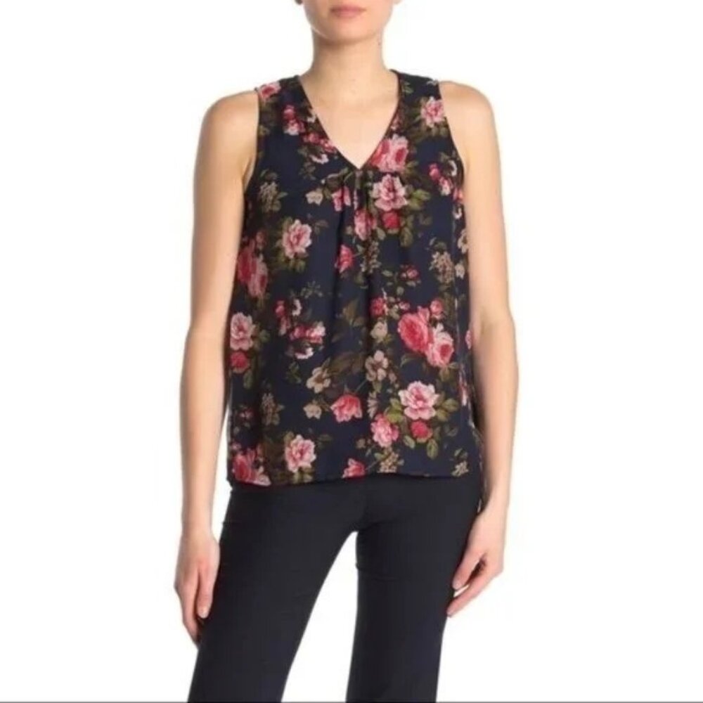 NWT Pleione Women's Floral V-Neck Sleeveless Top‎ Size S Businesswear Officewear